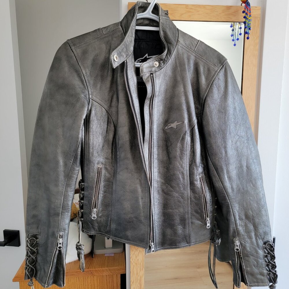 Vintage chrome Alpinestars women's leather biker jacket